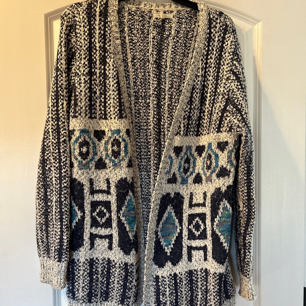 Maurices Geometric Knit Cardigan in Black and Cream